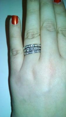 My wedding set, middle engagement ring, bottom is my wedding band, top was a birthday present to round out my set