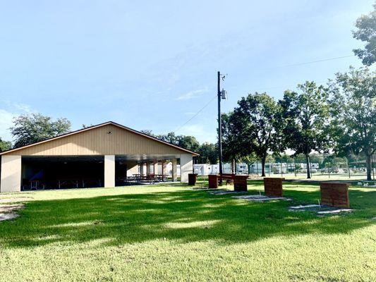 Horse shoe area and the open building is for activities