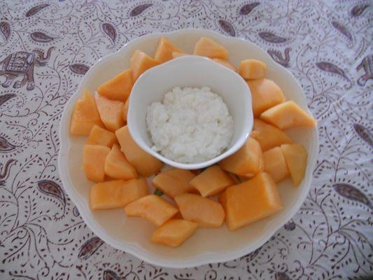 Cantaloupe and Cottage Cheese Fruit Dessert