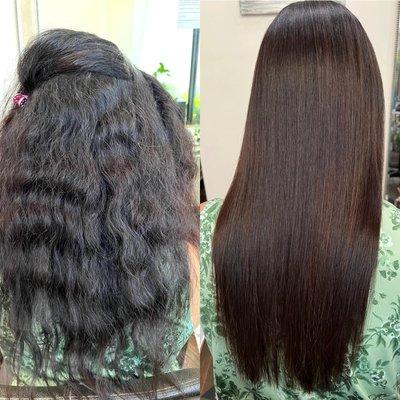 The Transition from Keratine to Japanese straightening was done by Tina Q Salon