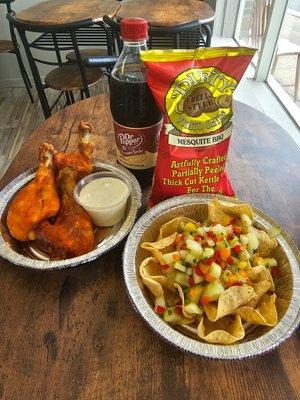 Jumbo Buffalo chicken drumsticks.  Cucumber salsa