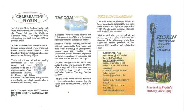 Florin Historical Society brochure, page 1