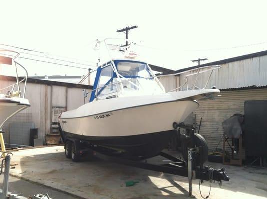 My boat. Serviced for the summer.  I'm ready for Catalina.