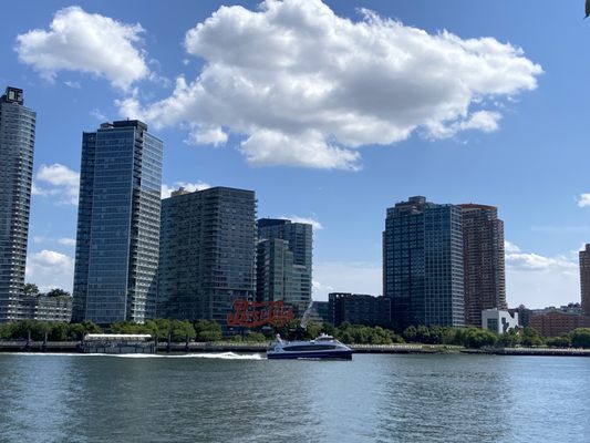 View of LIC from Roosevelt Island and famous Pepsi Cola sign