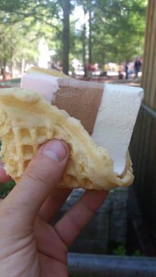 Neapolitan ice cream on a freshy made waffle. What's not to like?!