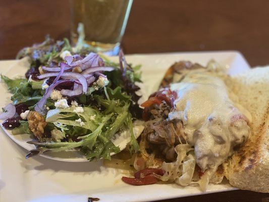 Philly Cheese Steak with a side salad