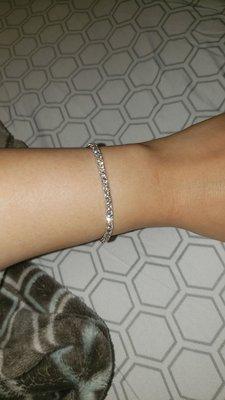 Diamond tennis bracelet. Flexible and so luxe! So happy to add it to my collection! Also, the closure is double enforced!