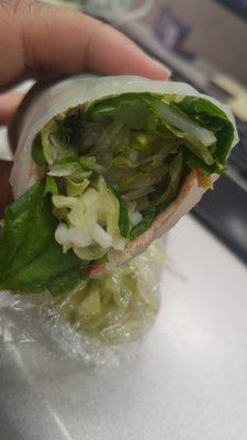 There springroll is mostly filled with lettuce only.