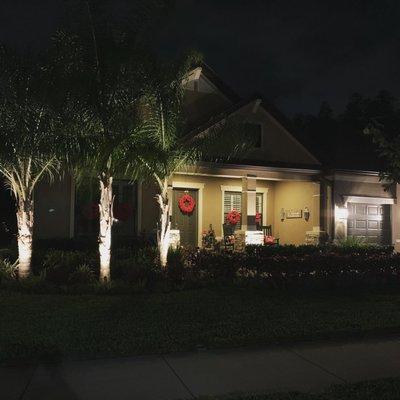 Landscape lighting to accent this home