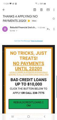 2ND CHANCE & BAD CREDIT LOANS UP TO $10,000.  APPLY ONLINE ANYTIME AT REBUILDCREDITLOANS.COM