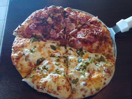 Small meat lovers and chicken jalapeno pizza