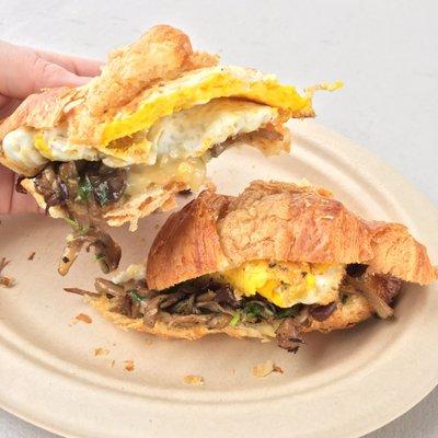 Croissant sandwich w sautéed mushrooms, Brie and eggs $8