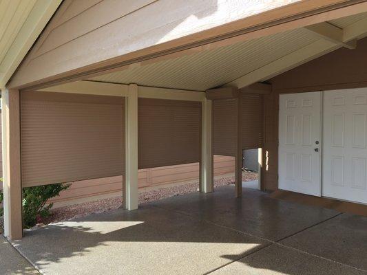 Partial interior view of driveway converted into garage with our rolling shutters!