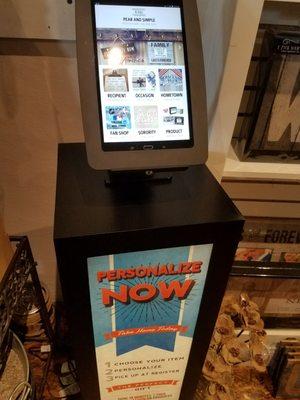 Kiosk to personalize items instantly produced in-store.