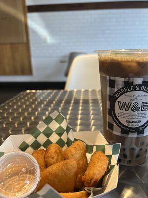 Mac & cheese nuggets and chai bubble tea