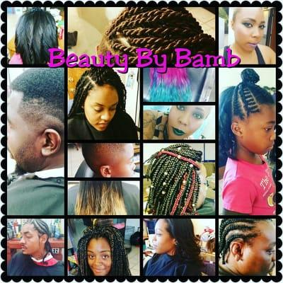 Weaves,  twists,  braids,  cornrows,  haircuts,  relaxers,  flat iron, haircolor,  makeup