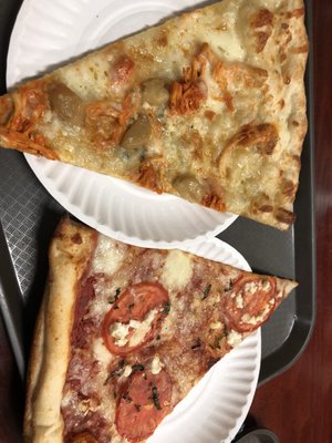 Buffalo pizza and tomatoe, feta and basil pizza