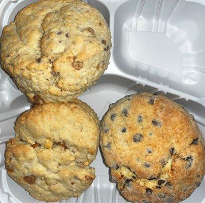 Scones!  Clockwise - Chocolate Chip, Triple Peanut Butter, Toffee Carmel