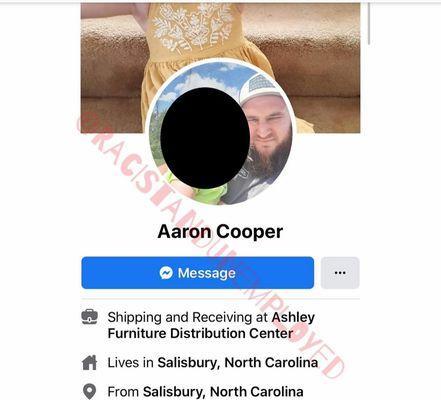 ARRON COOPER - RACIST Post works @ Ashley DC. Racist works HERE