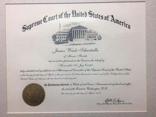 Experience counts!  Mr. Schwitalla has appellate victories at the U.S. Supreme Court, and 11th U.S. Circuit Court of Appeals.