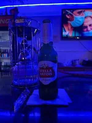 Super cold beer and hookah. TVs too