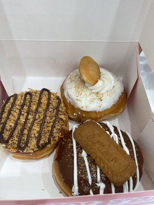 Biscoff, Banana Pudding, and Samoa donuts