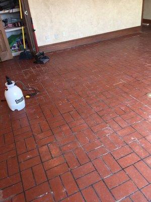 Brick tile floor before being cleaned by ultimate Chemdry