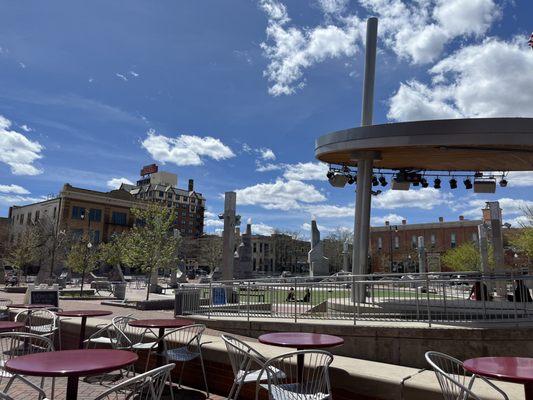 Beautiful downtown square and fountain.