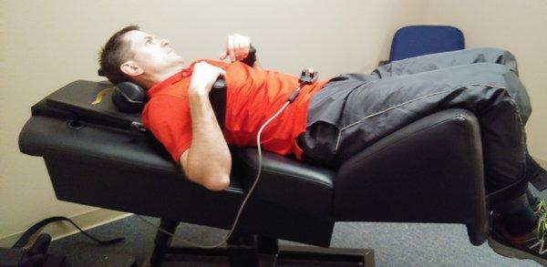 This is our Back on Trac spinal decompression chair for lower back pain.