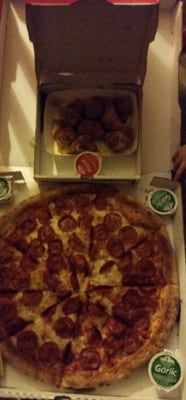 Bogo offer tonight. Sooooooooo much pizza!! Yum! 2 extra large pizzas and garlic knots!!