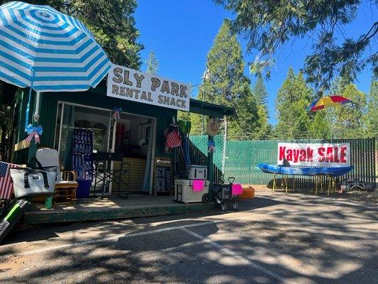 Umbrellas, sandals, hats and more; all for sale at The Shack.