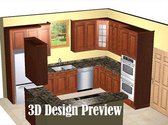 Let us help you design your new kitchen in 3-D Design.  We have the best prices on 123cabinets for the kitchen, bathroom or wherever needed.