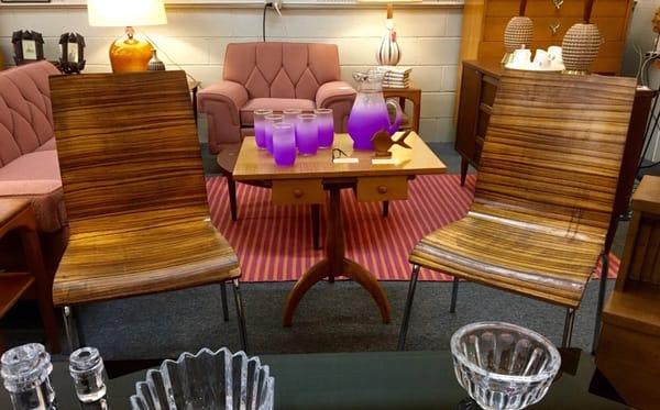 Pair of tiger stripe bent plywood chairs!