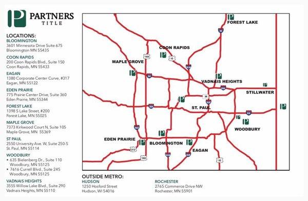 Partners Title offers 12 convenient closing locations.