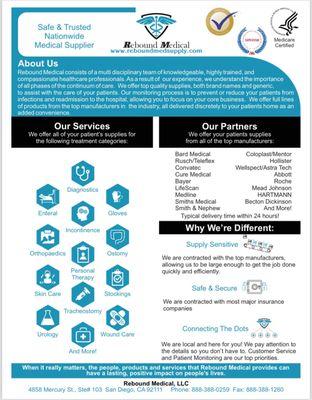 Rebound Medical supply informational flyer