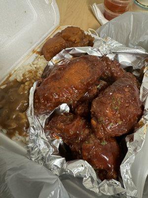 Sticky wings, smothered rice, candied yams!