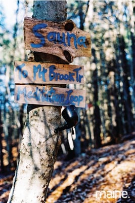 We have miles of private hiking trails on Pleasant Mt., along our spring fed mountain brook and up to views of the White Mts.