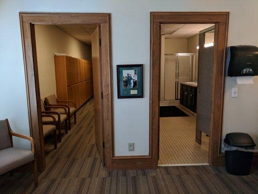 Inside the men's locker room.