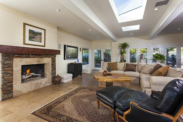 Fireplace Surround and Travertine Flooring