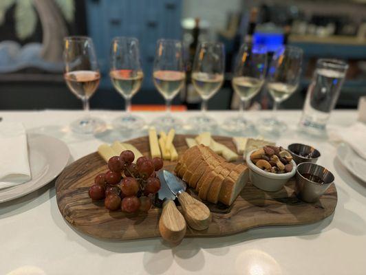 Cheese board with wine flights