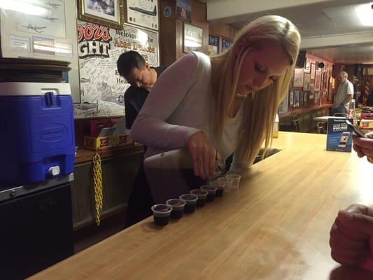 Val pouring out shots!