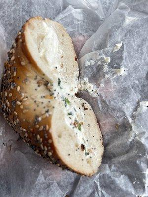 Everything bagel with scallion cream cheese