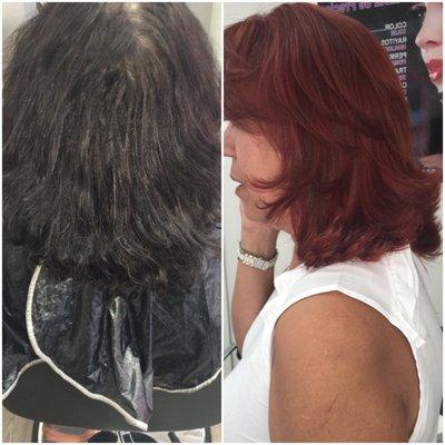 Before & after , hair color removal & added new color