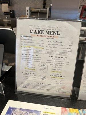 Cake menu