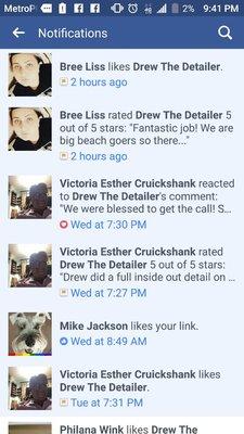 Customer reviews available on my Facebook page @drewthedetailer