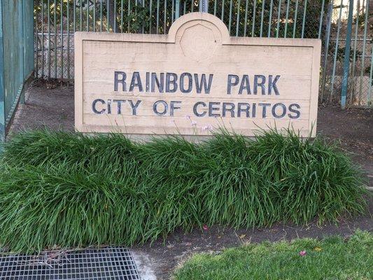 Rainbow Park in the City of Cerritos. The sign is in Cerritos, but the actual park, if you can access it, is in La Palma