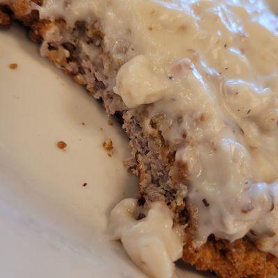 Side view of chicken fried steak