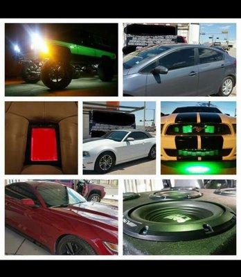 Under glow lighting, car audio, custom sub boxes, pinstriping, and tint. He does it all.