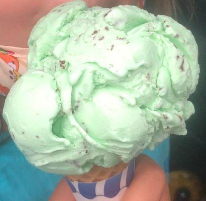 Mint Chocolate Chip Single "Kiddie" Scoop on a sugar cone