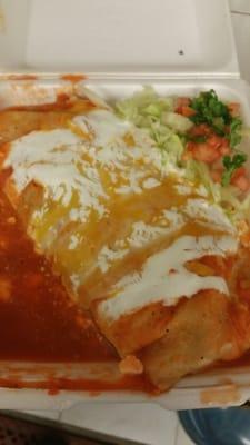 Wet burrito in red sauce